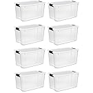 Sterilite 70 Quart Ultra Latch Storage Box with White Lid & Clear Base (8 Pack)