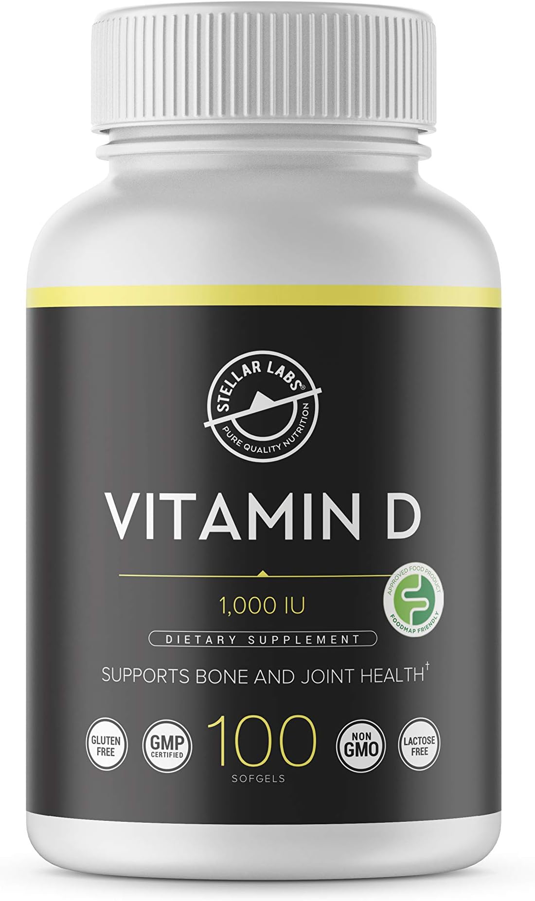 Stellar Labs Vitamin D 1,000 IU Supplement - Muscle Function, Bone Health, & Immune Support - Non-GMO Softgels (100 Count)