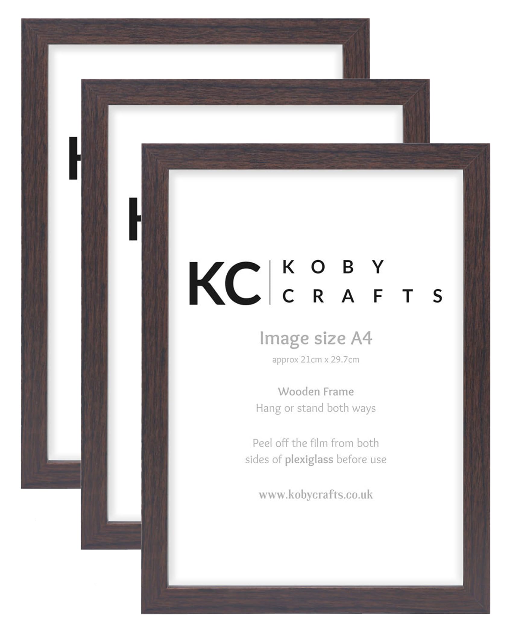 Koby Crafts Pack of 3 Dark Wood Effect Picture Frames for A4 Images 21x29.7cm | Wooden Photo Frames | Tabletop or Wall Mount, Free Stand or Hang Portrait/Landscape | Posters Certificates — image 1