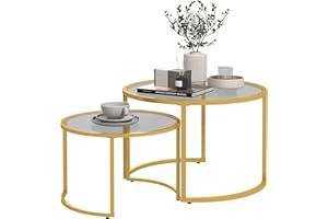 HOMCOM Round Nesting Coffee Table Set of 2, Modern Nesting Tables with Tempered Glass Top and Steel Frame for Living Room, Go