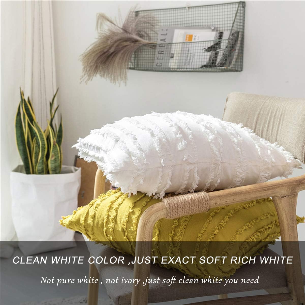 GIGIZAZA Decor Throw Couch Pillow Covers,18x18 Cotton White Sofa Pillows,Square Sofa Cushion Covers Linen (White, 18x18inch-2pcs): Home & Kitchen