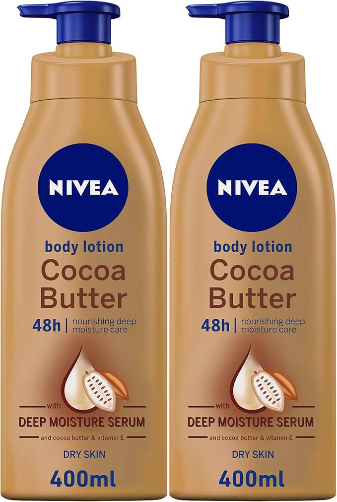 NIVEA Cocoa Butter Body Lotion, Vitamin E, Dry Skin, 400ml, Pack of 2