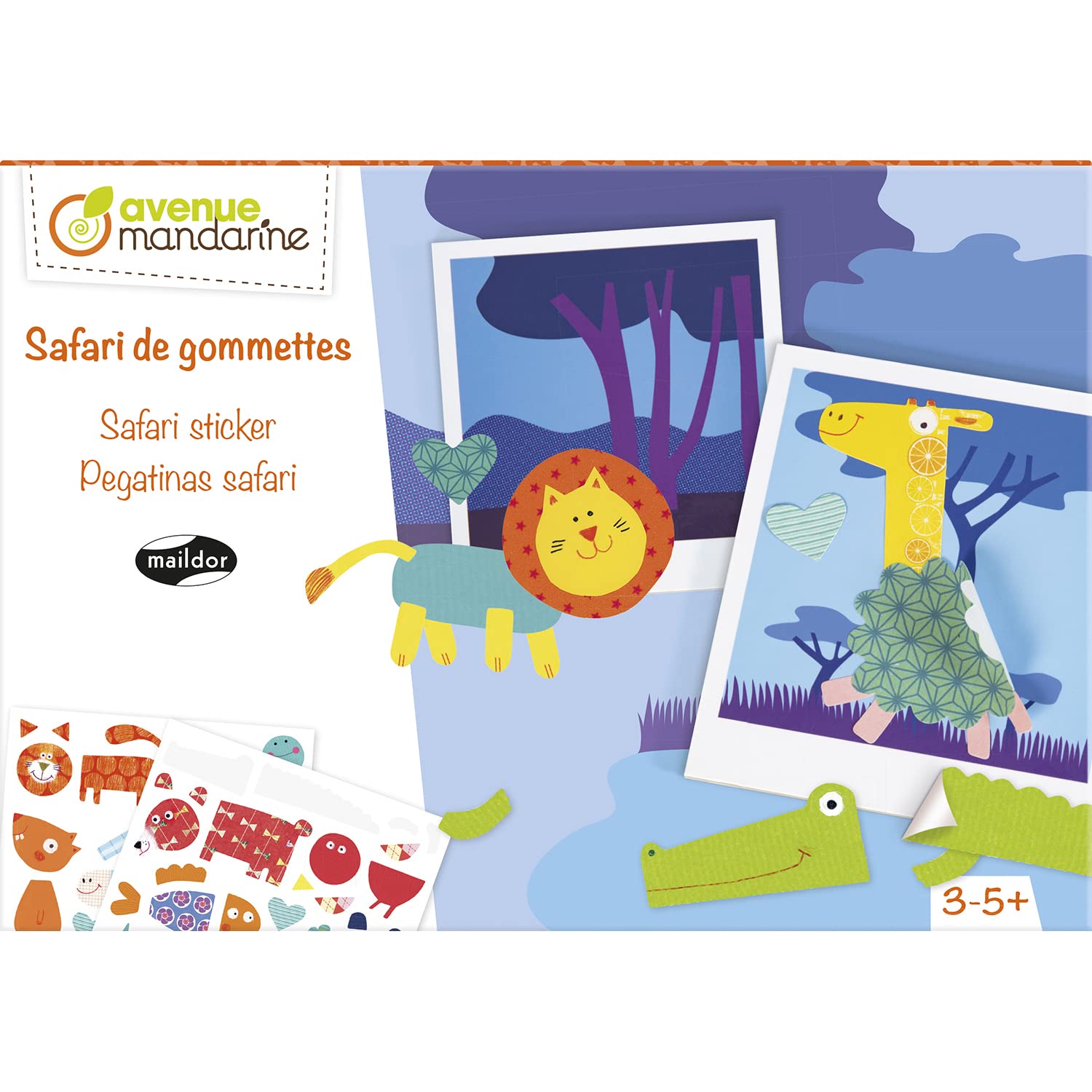 Avenue Mandarine - Ref KC044C - Creative Box Maildor Safari Sticker - 10 Polaroid Landscapes, Modulo Stickers to Create Animals, Removable & Reusable Stickers, Suitable for Ages 3-5+