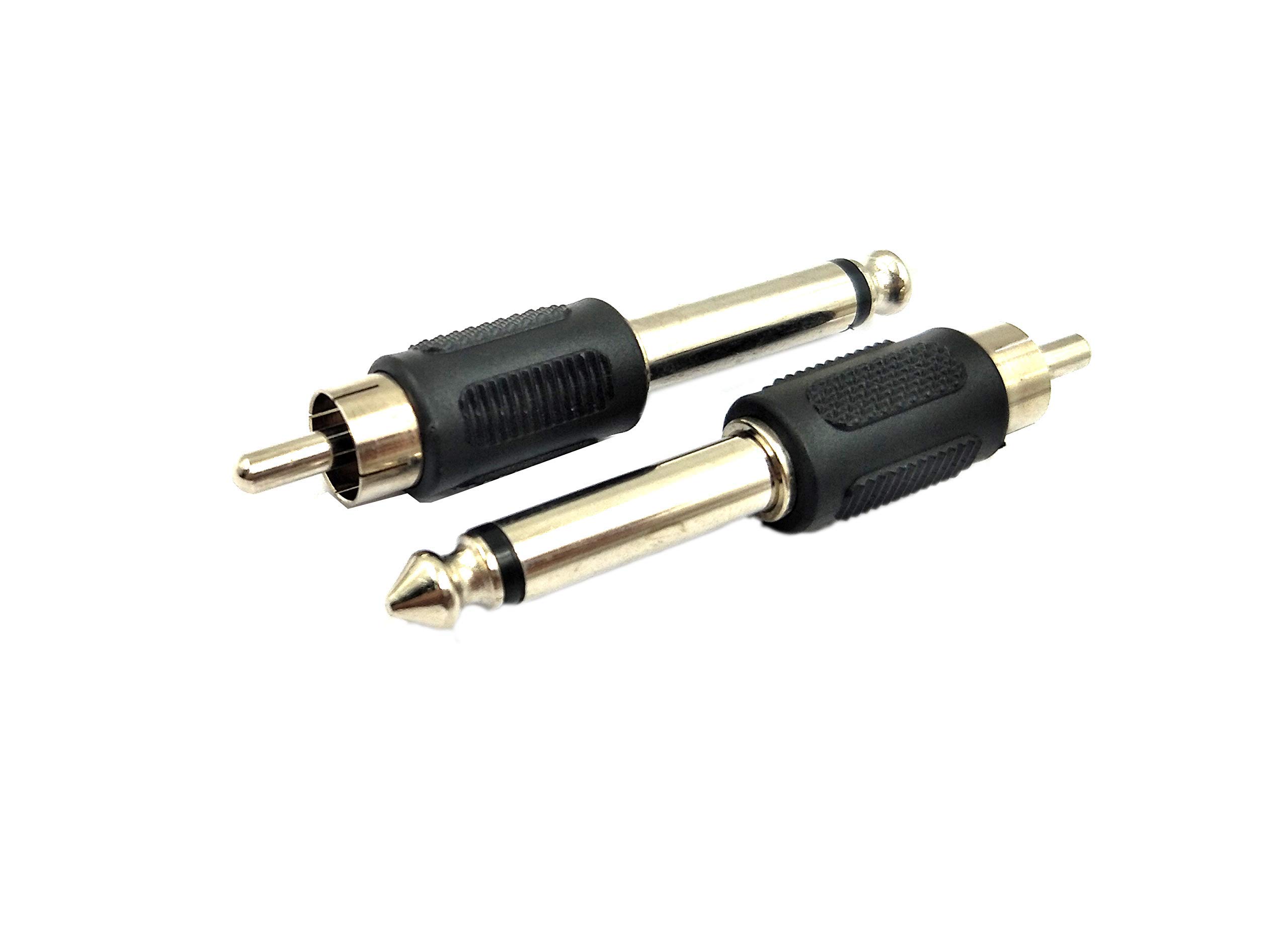 Duttek RCA Male to 6.35mm Male Adapter, 1/4" TS Mono Plug to RCA Male Stereo Audio Connector Adapter for Mixer AV Amplifier- 2 Pack(635mm/ RCAM)