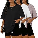 HOPLYNN 3 Pack Womens Oversized T Shirts Loose Fit Crew Neck Summer Short Sleeve Plus Size Tops 2026 Fashion Workout Tees