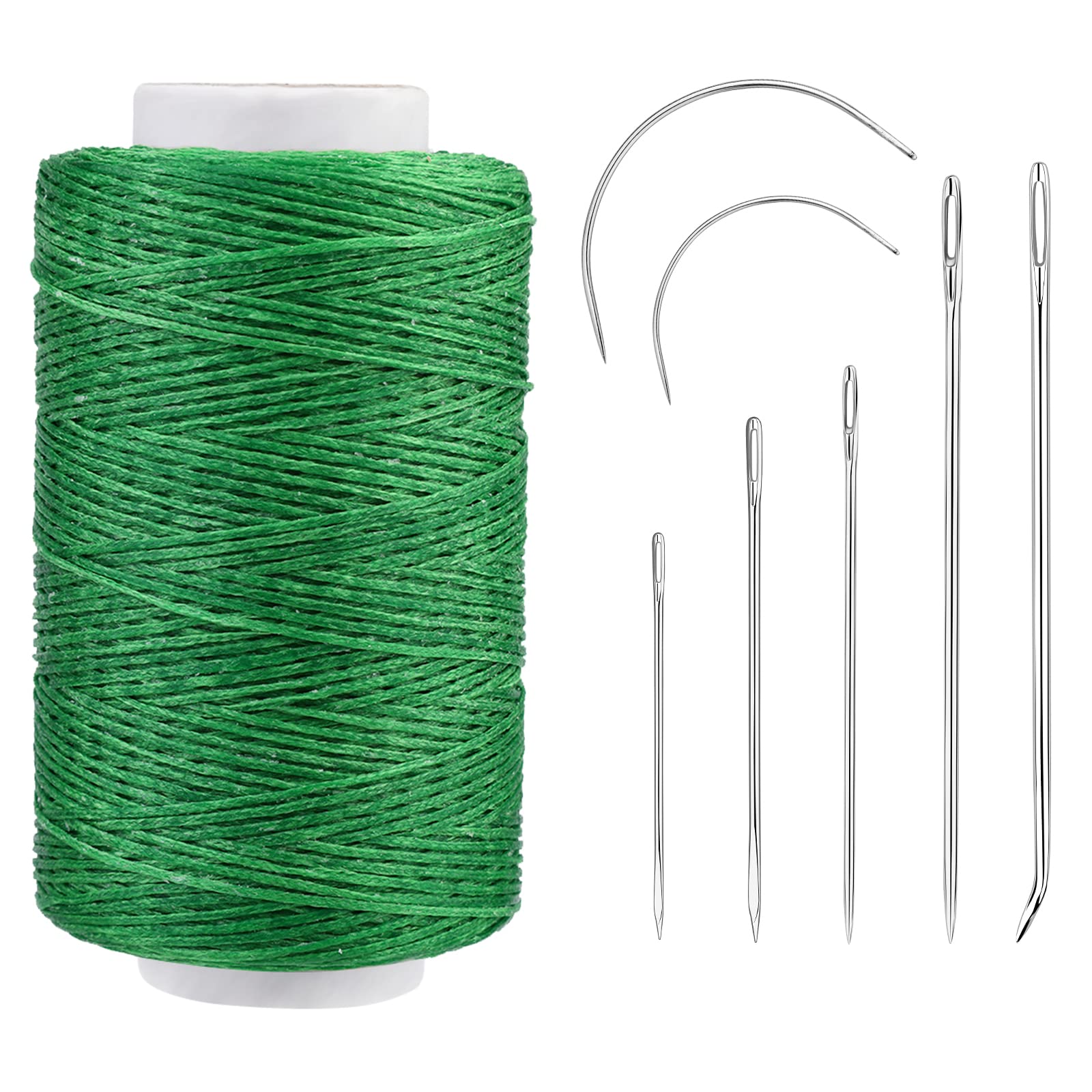 Leather Waxed Thread Cord, 250M Heavy Duty Sewing Kit with Needles, Upholstery Repair, Bookbinding, Shoe Repairing, Leather Projects, 150D/Grass Green