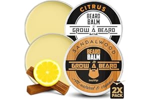 GROW ALPHA BEARD Beard Balm for Men, 2oz Sandalwood & 2oz Citrus Scent, w/Jojoba Oil & Shea Butter, Styling Cream for Men, Moisturizer & Softener, Beard Care Leave in Conditioner (2 Pack) (Balm)