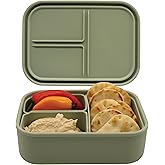 Silicone Bento Box, 3 Removable Compartments, BPA-Free, Leak-Resistant, Dishwasher and Microwave Safe, Perfect for Work, Travel & Meal Prep, (Green)