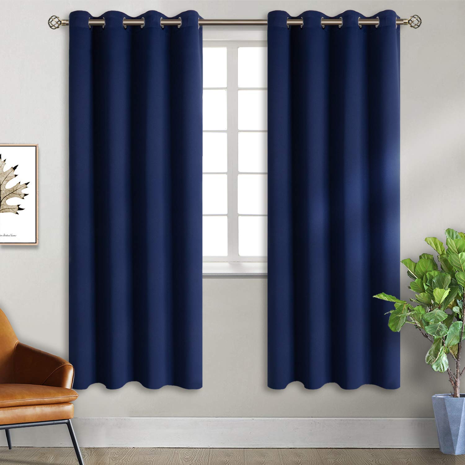 Photo 1 of BGment Blackout Curtains for Bedroom - Grommet Thermal Insulated Room Darkening Curtains for Living Room, Set of 2 Panels, Each 46 x 72 Inch, Navy Blue