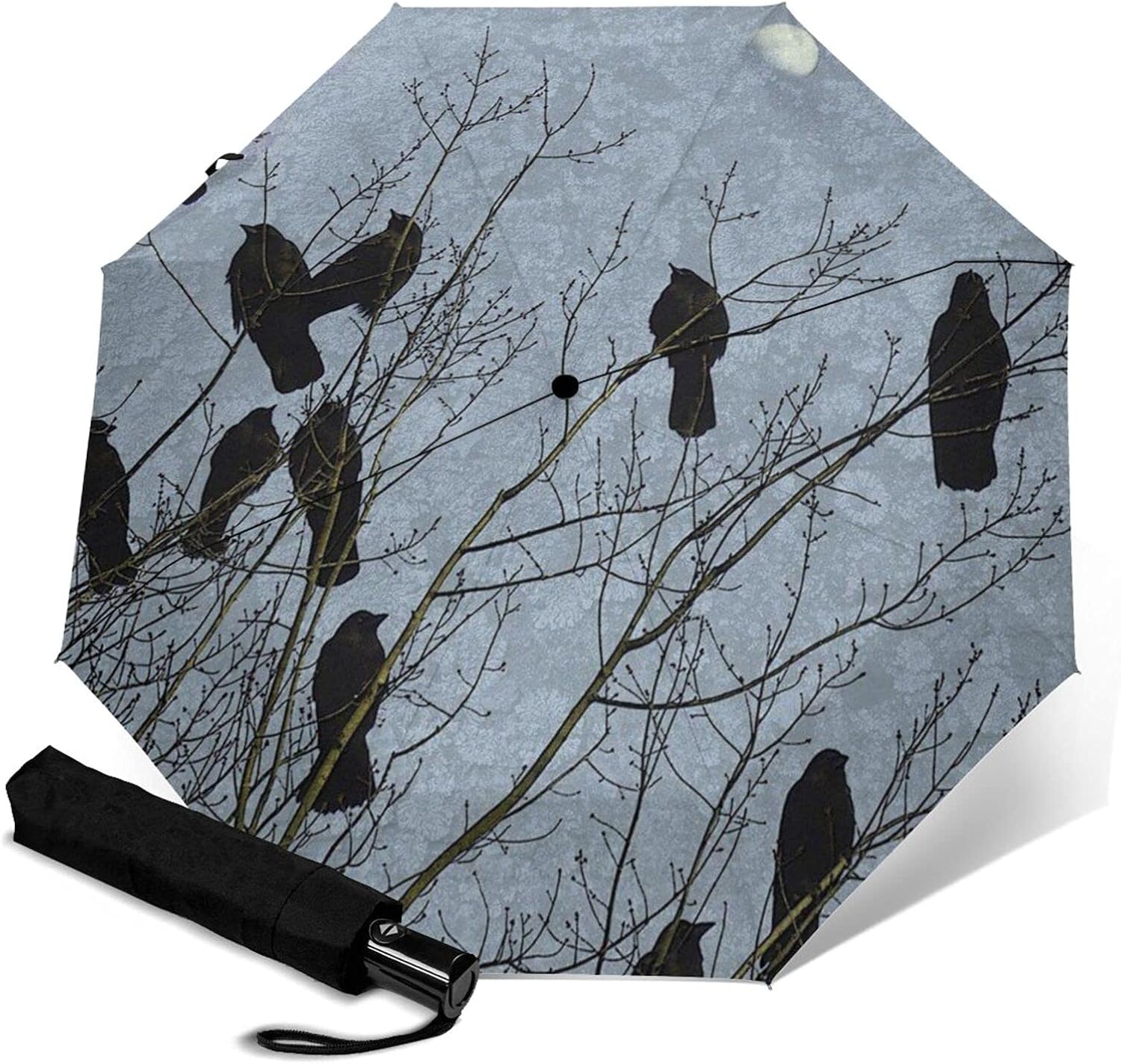 Black Crow Birds Travel Windproof Umbrella, Automatic Opening And
