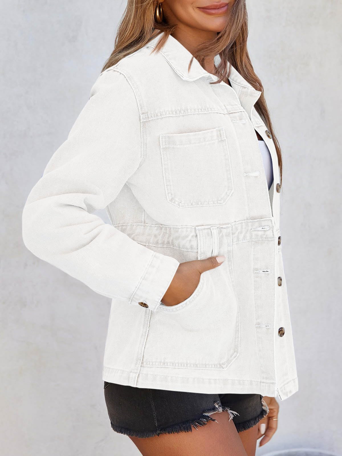 Condition photo showing As Is for tankaneo denim jacket for women distressed jean jacket button down oversized shacket with pockets