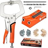 Pocket Hole Jig System Kit, Pocket Screw Jig with 11 Inch Clamp, Square Driver Bit, Hex Wrench, Depth Stop Collar, Step Drill Bit, Coarse Square Driver Screws, All In One for Joinery Work