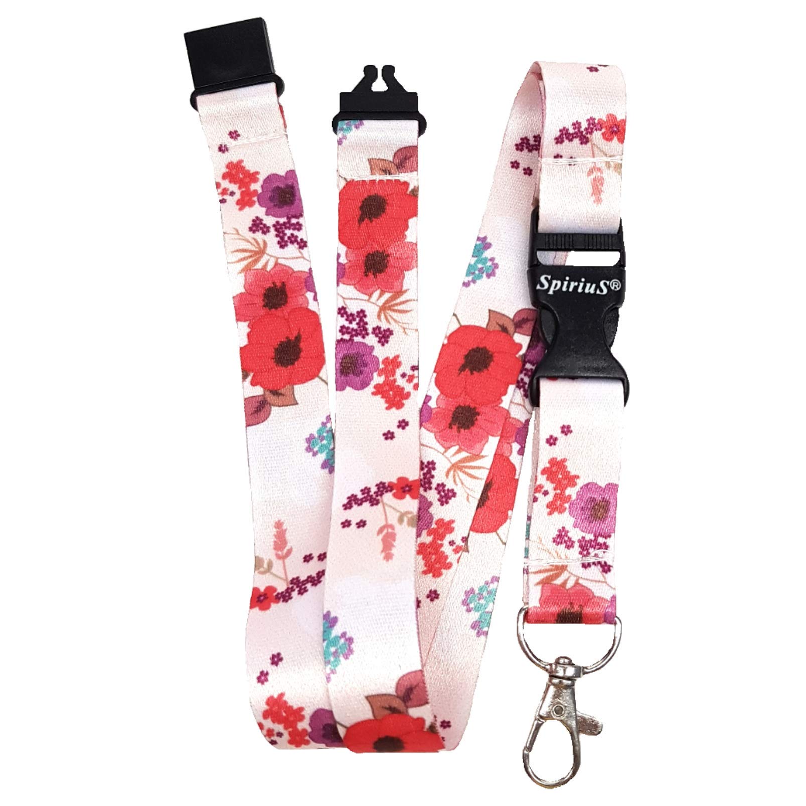 SPIRIUS Breakaway Lanyard Neck Strap for Phone, ID Badge Holder, Key Holder Keychain (Poppies in White)