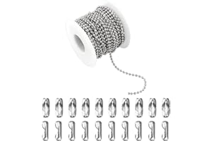 Topacket 33Feet Ball Bead Chain Stainless Steel Dog Tag Chain with Matching Connectors for Jewelry Making Necklace Hanging Bracelets Keychain(2.4mm)