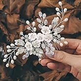 Unicra Flower Bride Wedding Hair Comb Leaf Silver Bridal Headpiece Pearl Hair Accessories Crystal Hair Piece Jewelry for Women and Girls (A Silver)
