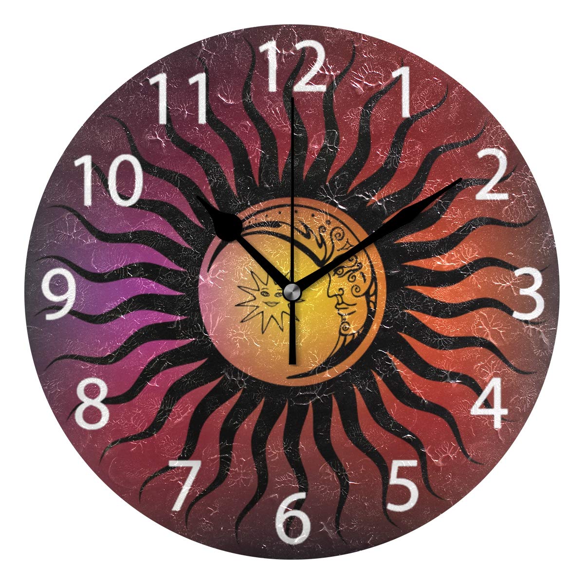 senya Sun Or Moon Bohemian Design Round Wall Clock, Silent Non Ticking Oil Painting Decorative for Home Office School Clock Art