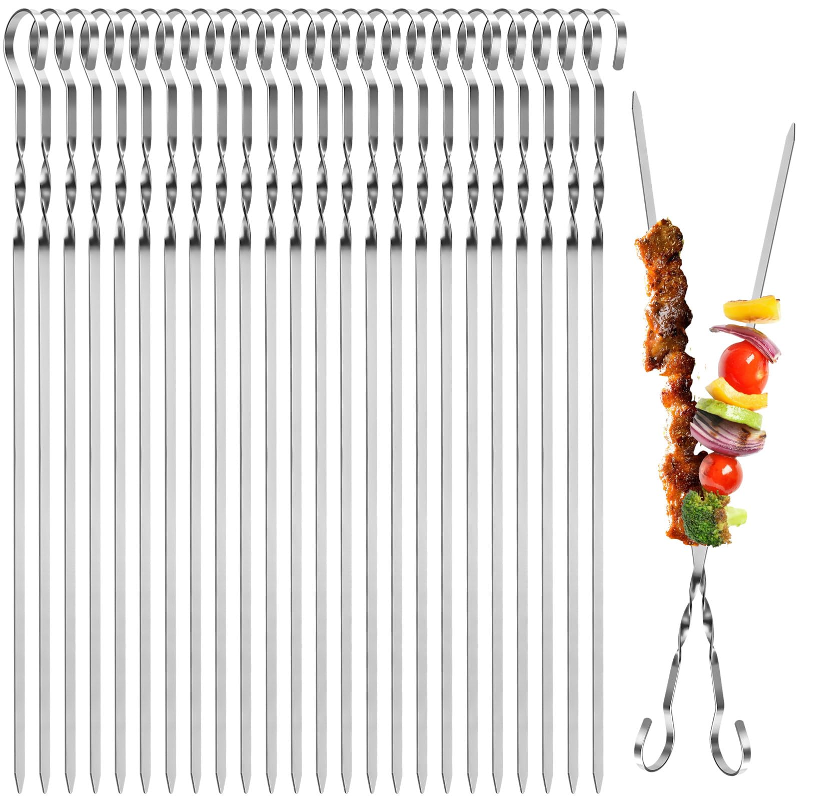 OFFCUP Kebab Skewers, 24pcs Stainless Steel BBQ Grilling Skewers, Shish Kebab Sticks for Oven Grill Kabob Rotisserie Meat Vegetables (30cm)
