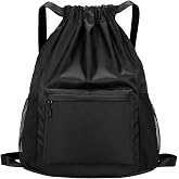 Drawstring Backpack, Waterproof Gym Bag with Water Bottle Pocket