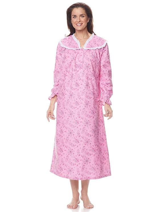 Buy AmeriMark Women's Flannel Long Nightgown w/Eyelet Lace Trim