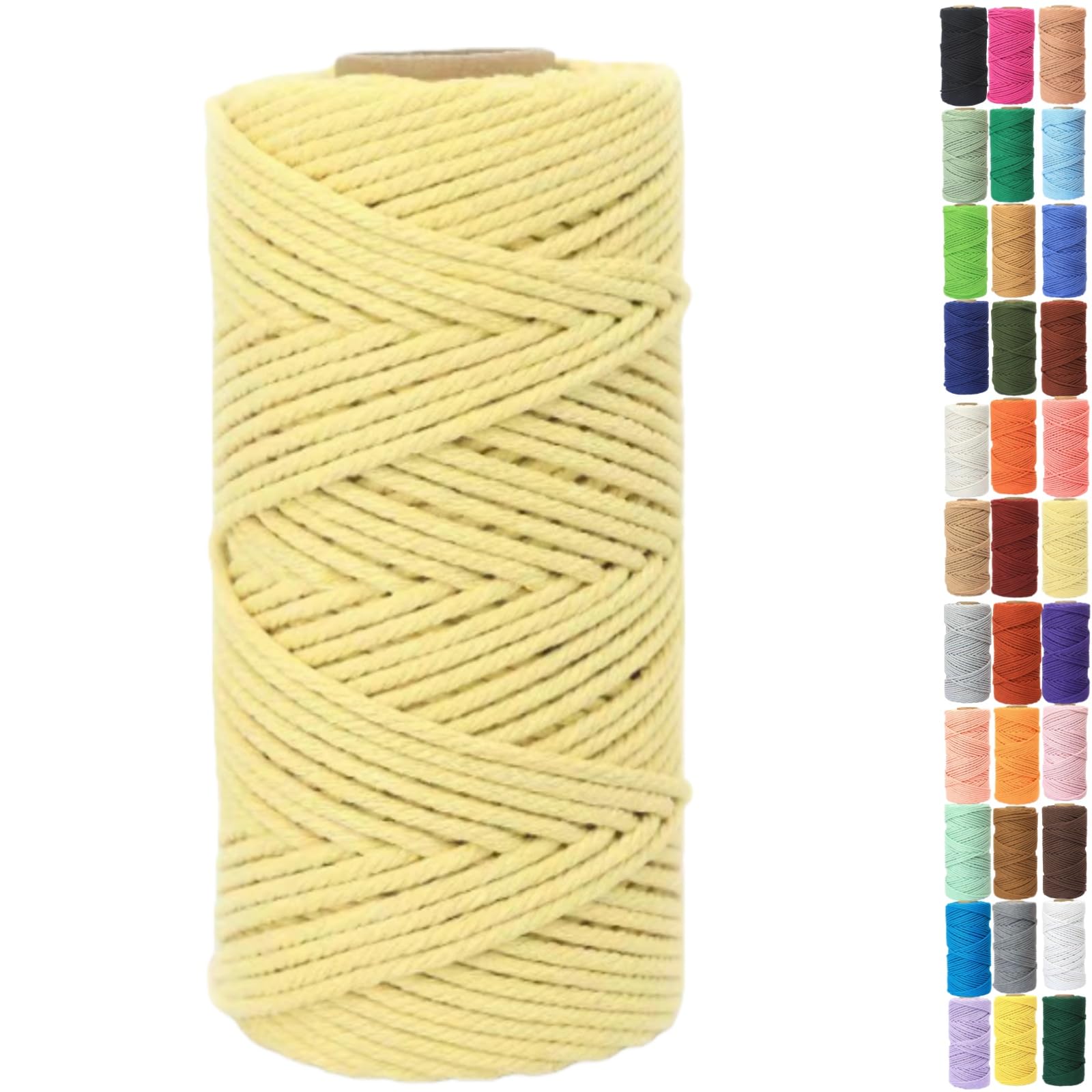 Binwat Macrame Cord Thick Natural Cotton Cord DIY Crafts Yarn Thread Twisted Spool Twine String Cotton Rope for Wall Hanging,Plant Hangers,Knitting,Decorative Projects 4mm x100m (Light yellow)