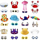 24 Funny Hats and Glasses For Photo Booth Props, 12 Assorted Crazy Party Hats, 12 Funny Party Sunglasses, Novelty Hat, Dress Up Costume Hat Accessories, Silly Hats & Novelty Glasses for Adults