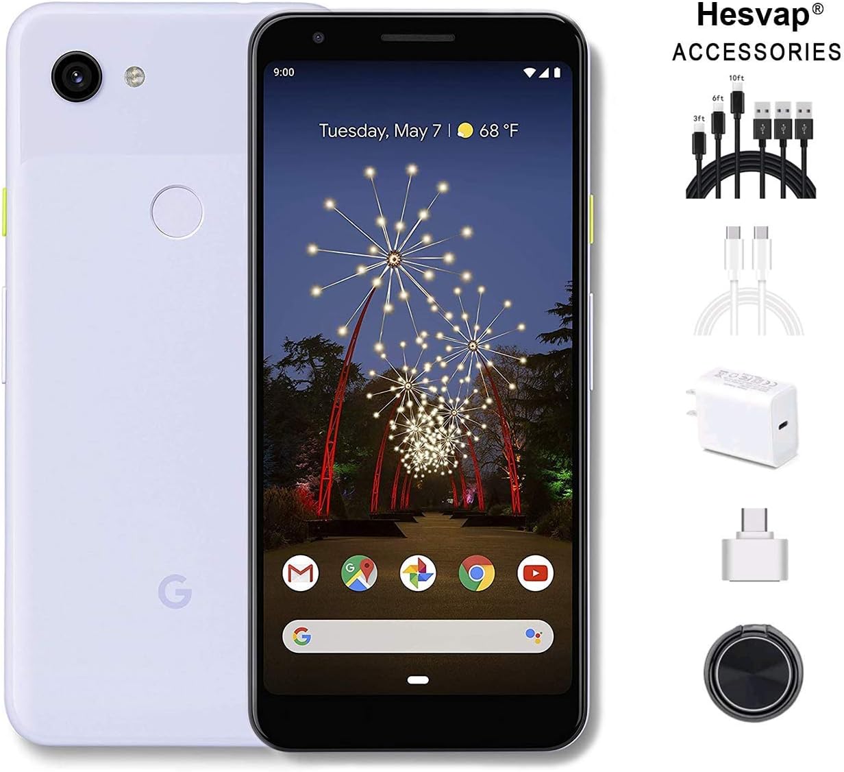 Google - Pixel 3a Unlocked Android G020g with 64GB Memory Cell Phone Unlimited Cloud Storage W/ 69.99 Hesvap 7 in 1 Accessories Bundle (Purple-ish)