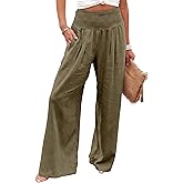 XNDYOM Women Linen Palazzo Pants Summer Boho Wide Leg High Waist Casual Lounge Pant 2026 Beach Travel Vacation Outfits