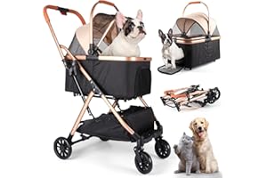 LOVOUSE 3-in-1 Dog Stroller with Removable Carrierr for Small to Medium Dogs,One-Click Folding Lightweight Pet Stroller for 2 Cat, No Zip Entry, Pump-Free Universal Wheel, Multiple Pockets, 55lbs Capacity