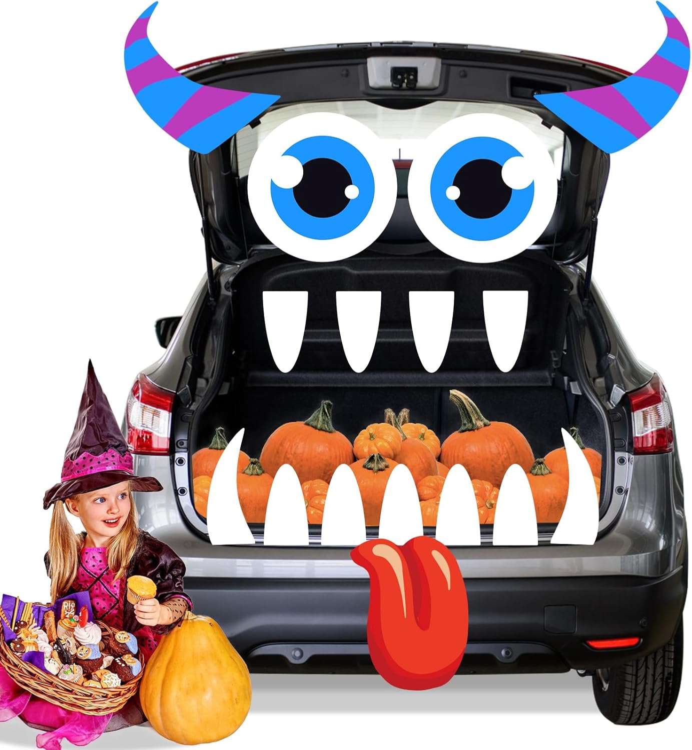 Garage Door Decorations - Halloween Decorations Indoor Outdoor Monster Trunk or Treat Car Decorations Kit for Car, SUV Halloween Home Decor Halloween Wall Garage Archway Fireplace Decals Halloween Party Decorations Supplies