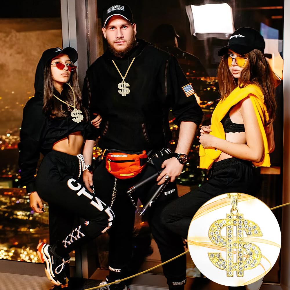 Hip Hop Gold Chain Long Gold Plated Necklace Accessories Mens Dollar Sign Necklaces Money Necklace Fake Gold Chain