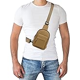 Peicees Small Crossbody Bag Purse for Men Womens Mini Sling Bag Chest Backpack Phone Holder Waterproof with Convertible Strap, Khaki