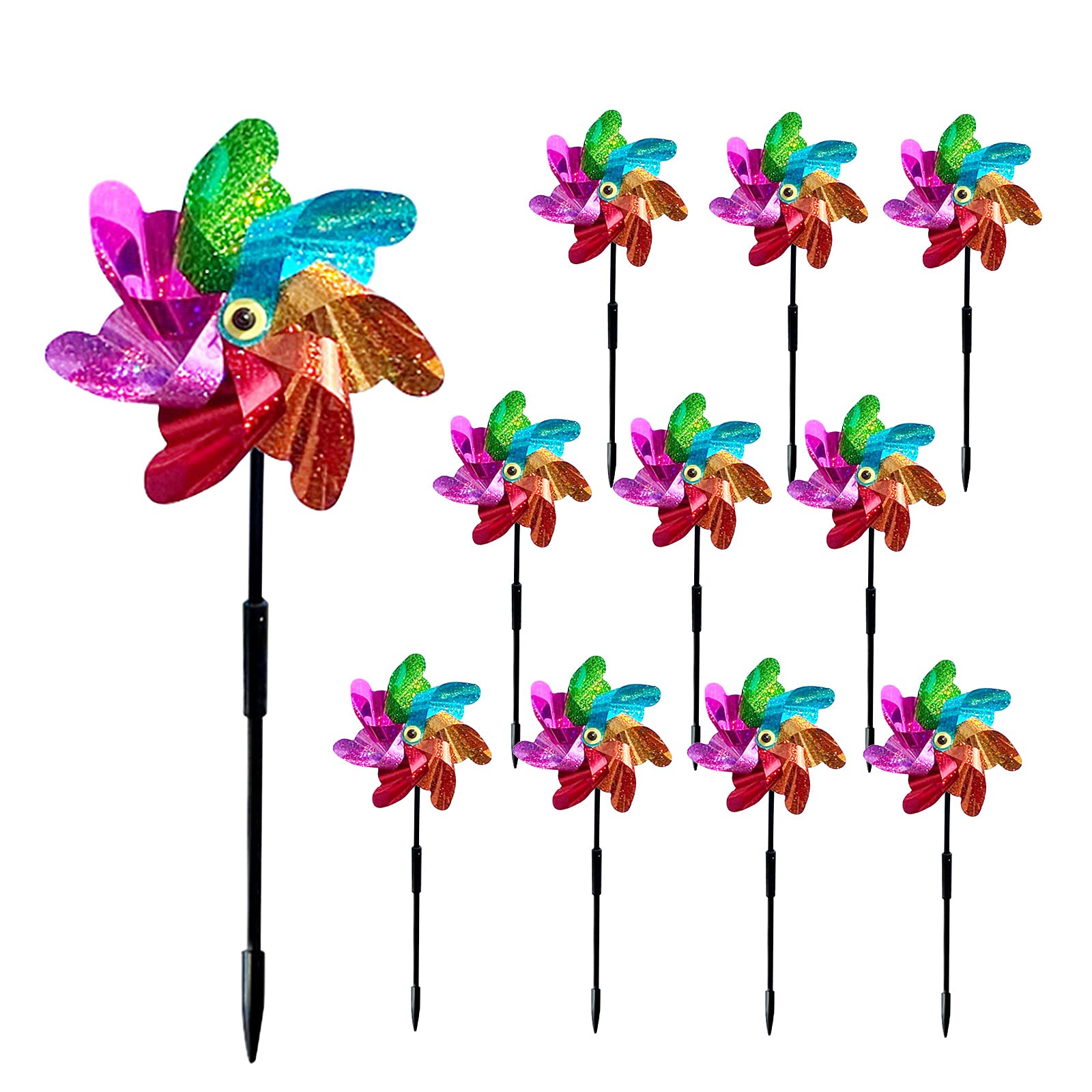 Kslogin 10 Pcs Reflective Bird Repellent Windmill, 7 Leaves Bird Deterrent Repellent Pinwheels, Bird Scare Devices Scare Off Birds and Pests for Garden Decor to Protect Garden, Orchard, Yard