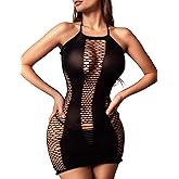 Fanmorph Black Lace-Up Fishnet Bodysuit for Women - Sexy Mesh Lingerie, See-Through Mesh Teddy Lingerie, Women Sexy Outfit