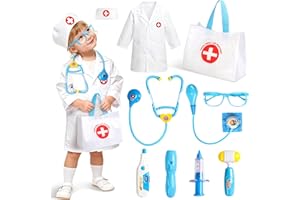 Fajiabao Doctor Kit for Toddlers 3-5 Girl Toys Christmas Birthday Gift for 2 3 4 Year Old Girls Kids Doctors Play Set with Costume, Toy Stethoscope & Medical Bag for Veterinarian Pretend Play (Blue)