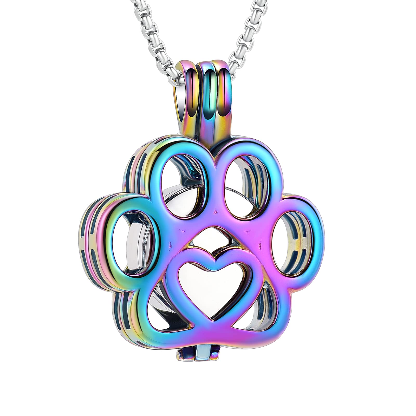 Pet Cremation Jewelry For Ashes For Dog/Cat Paw Stainless Steel Memorial Locket Urn Necklace Inside Mini Case Keepsake Cremation Jewelry Women Men, 0.78 * 0.86, 316L, Crystal