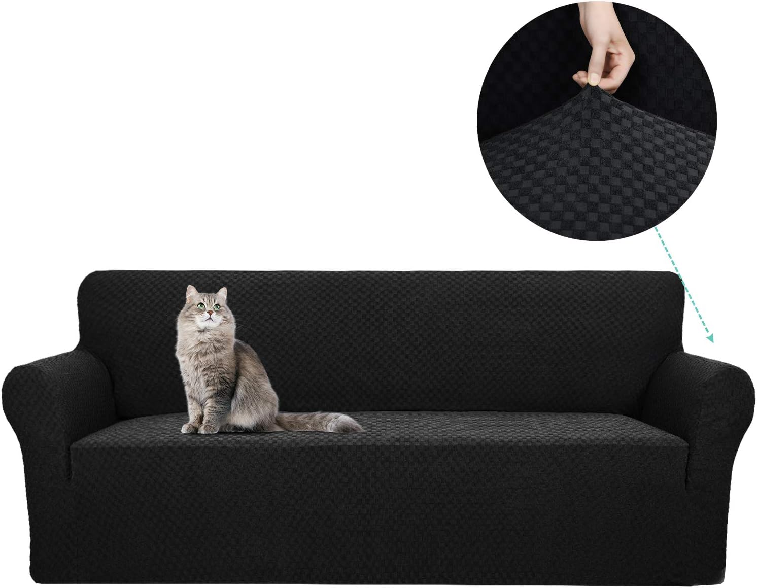 YEMYHOM Couch Cover Latest Jacquard Design High Stretch Extra Large Sofa Covers Pet Dog Cat Proof Oversized Slipcover Non Slip Magic Elastic Furniture Protector (XL Sofa, Black)