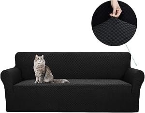 YEMYHOM Couch Cover Latest Jacquard Design High Stretch Extra Large Sofa Covers Pet Dog Cat Proof Oversized Slipcover Non Slip Magic Elastic Furniture Protector (XL Sofa, Black)