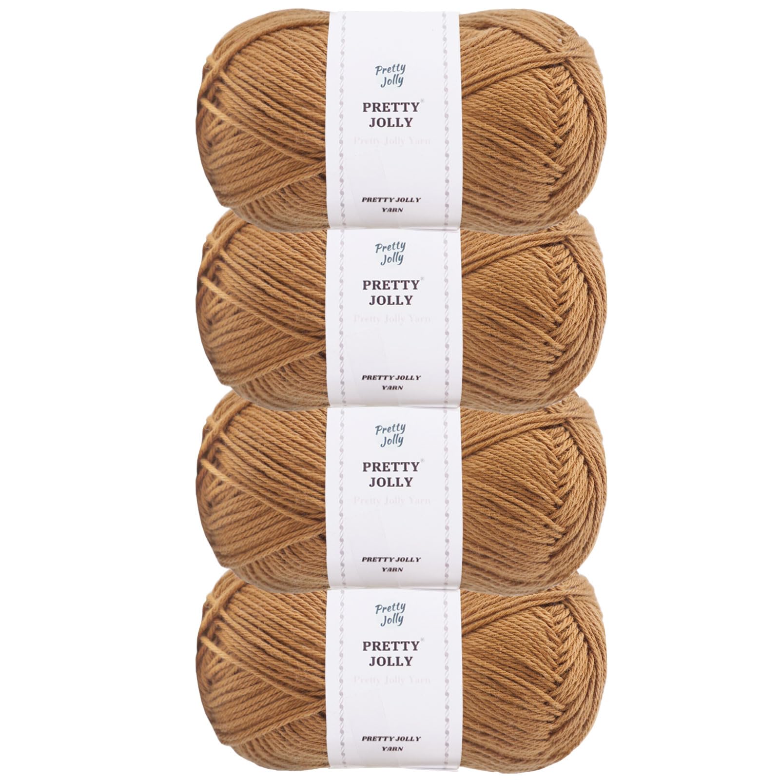Pretty Jolly 4 Skeins Soft Baby Yarn, 100% Cotton, Crochet & Knitting, 4 Ply, Fingering Weight, Blanket Yarn for DIY Craft Total Length 4×160m/4×50g (Light Brown) — image 1