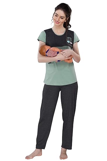 AV2 Women Cotton Feeding Top & Pyjama Night Suit Set
