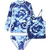 Girls 3 Piece Rash Guard Swimsuits Set Tankini Bathing Suits for Girls Long Sleeve Beach Swimwear 3-16 Years