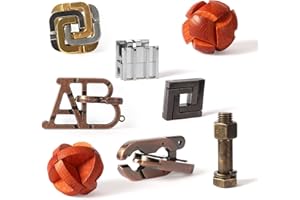 RLYLF 8 Pcs Brain Teaser Puzzles Favor Educational Toys Mind Puzzles Ancient Wooden and Metal 3D Unlock Interlock IQ Puzzles Box Game