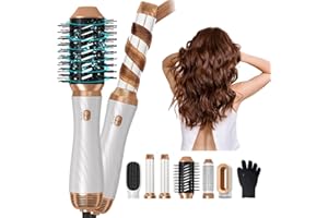 YITRUST 6 in One Blow Dryer Brush 60000RPM, Upgraded Hot Air Brush, Curling Wand Curling Iron Brush Blow Dryer with 3 Temp, 1000W Powerful Negative Ionic Air Brush Air Curler Hair Styler Curling Brush Set