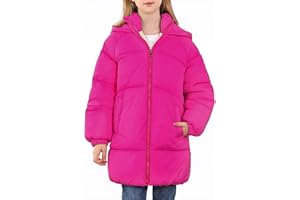 UNIFACO Girls Winter Coats Hooded Puffer Jackets Medium Length Down-like Cotton Coats Snow Outwear 5-12Y