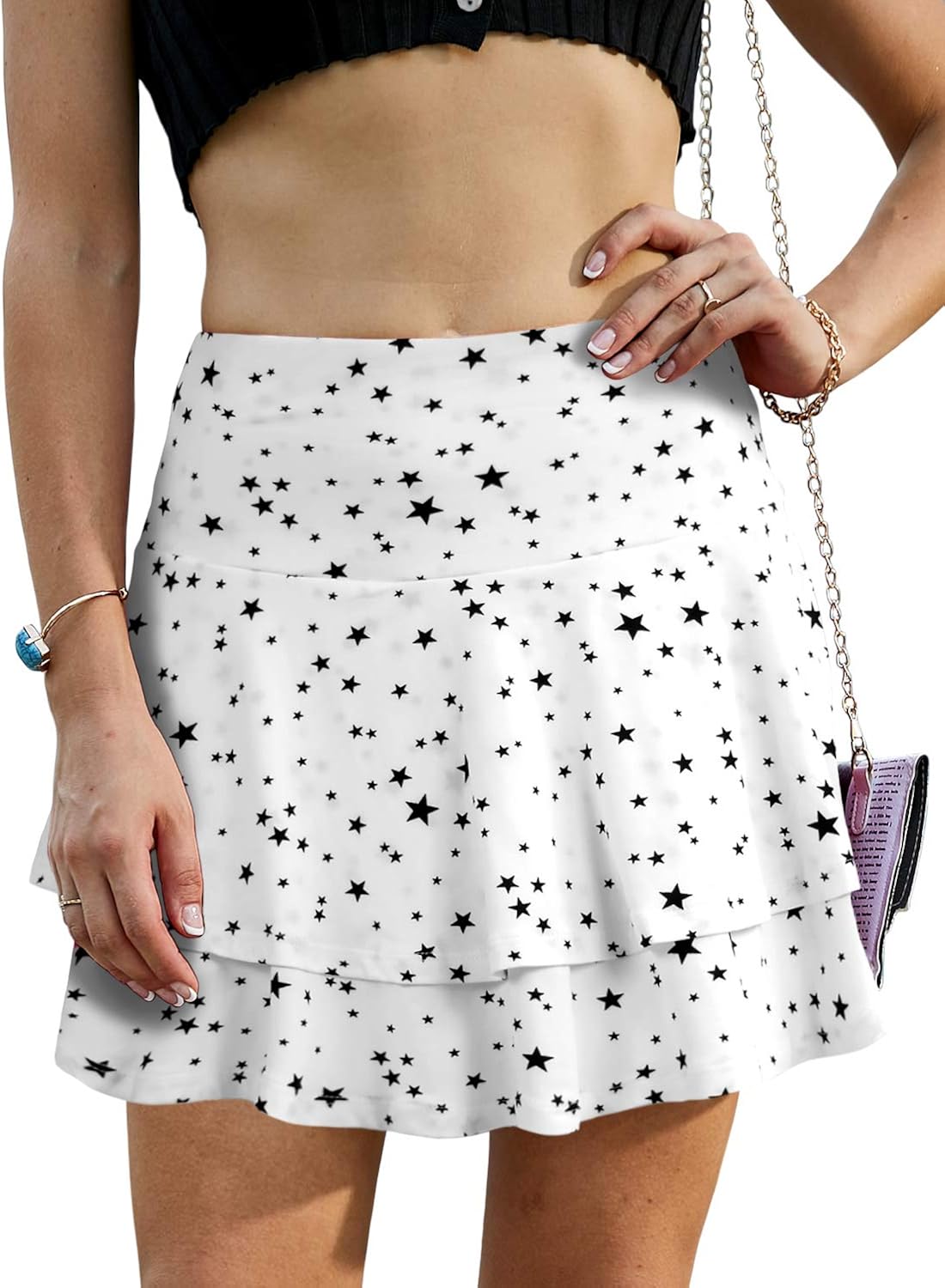 Doublju Womens Flower Pattern Style Mini Skirt at  Women’s Clothing store