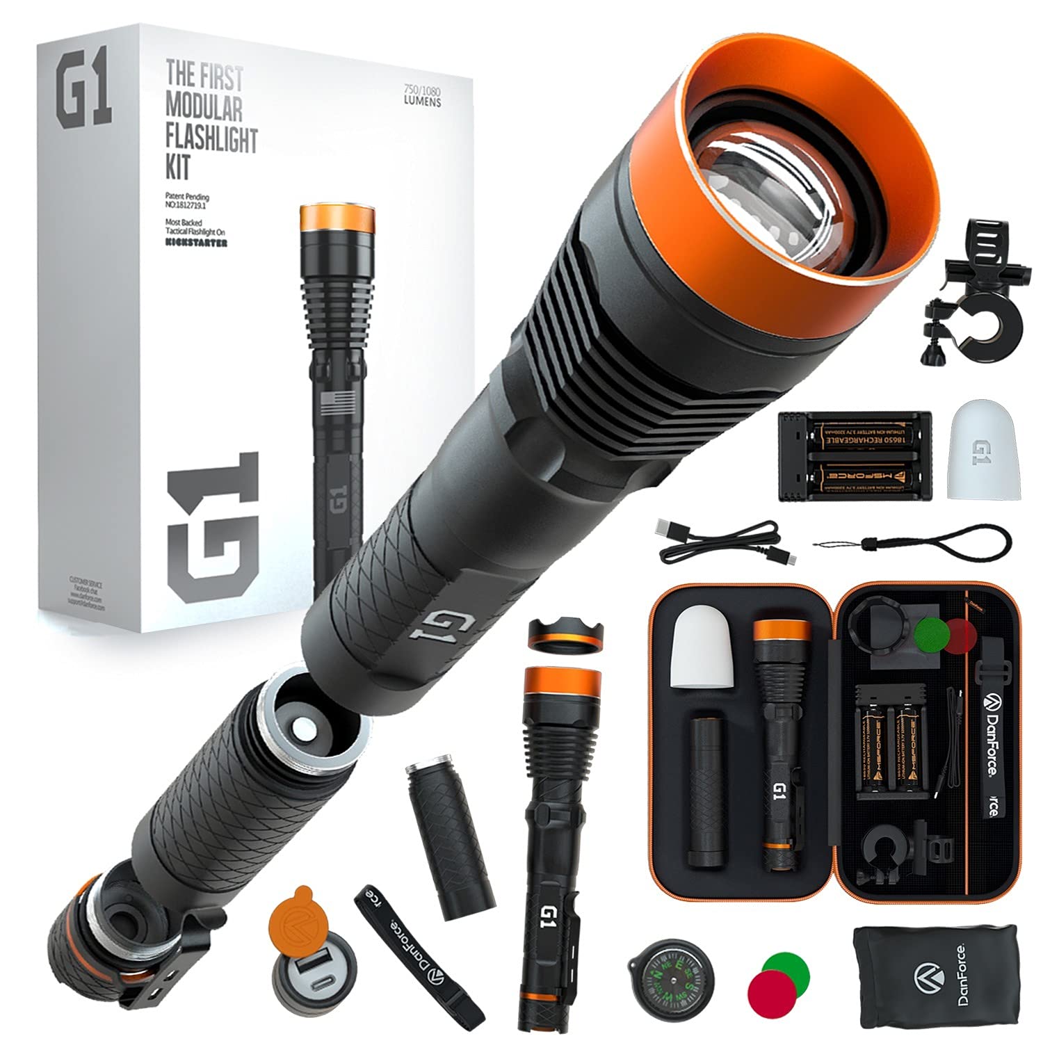 Photo 1 of DanForce Rechargeable LED Flashlight - Worldwide Patent, Gift Idea for Him or Her, Tactical FlashLight, World's First Modular Flashlight, High-Power 1080 Lumens, (G1)