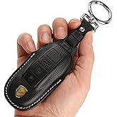 CISUI Leather Key Fob Cover,with Keychain Key Shell Case Compatible with Porsche Panamera, Macan, Cayenne, 911, 718(3-Button,Black