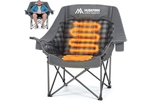 Huskfirm Oversized Heated Camping Chair Fully Thick Padded Camping Chair XL Camp Chair for Adults 3 Levels Adjustable Heated Camp Chair for Outdoor Use (Battery Not Included)