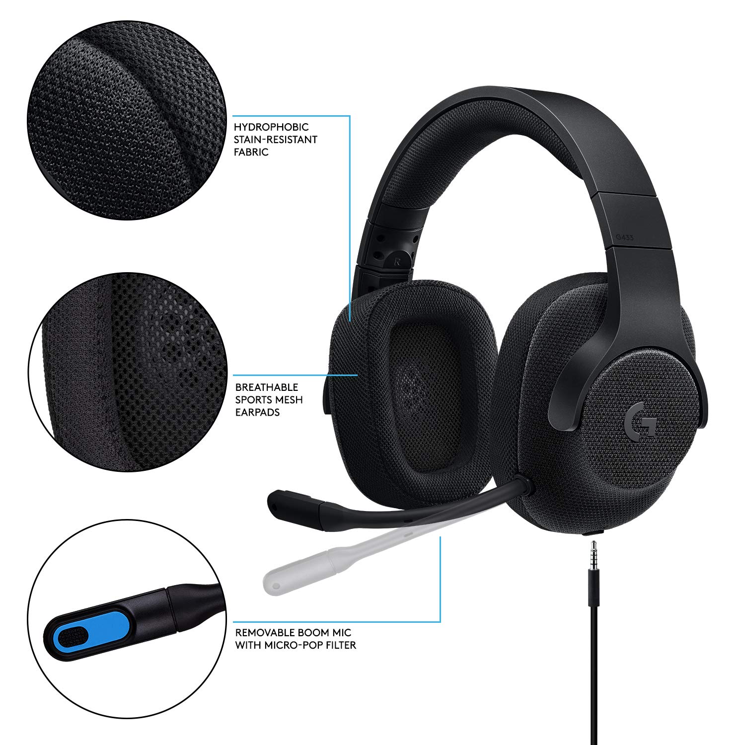 Logitech G433 7.1 Wired Gaming Headset with DTS Headphone: X 7.1 Surround for PC, PS4, PS4 PRO, Xbox One, Xbox One S, Nintendo Switch – Triple Black