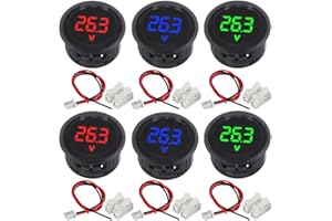 JAMHER 6 Pack DC 4-100V Digital Voltmeter, 2-Wire 3-Digit LED Display with Anti-Connection Protection for Cars Vehicles Motorcycles Boats (Red & Blue & Green)