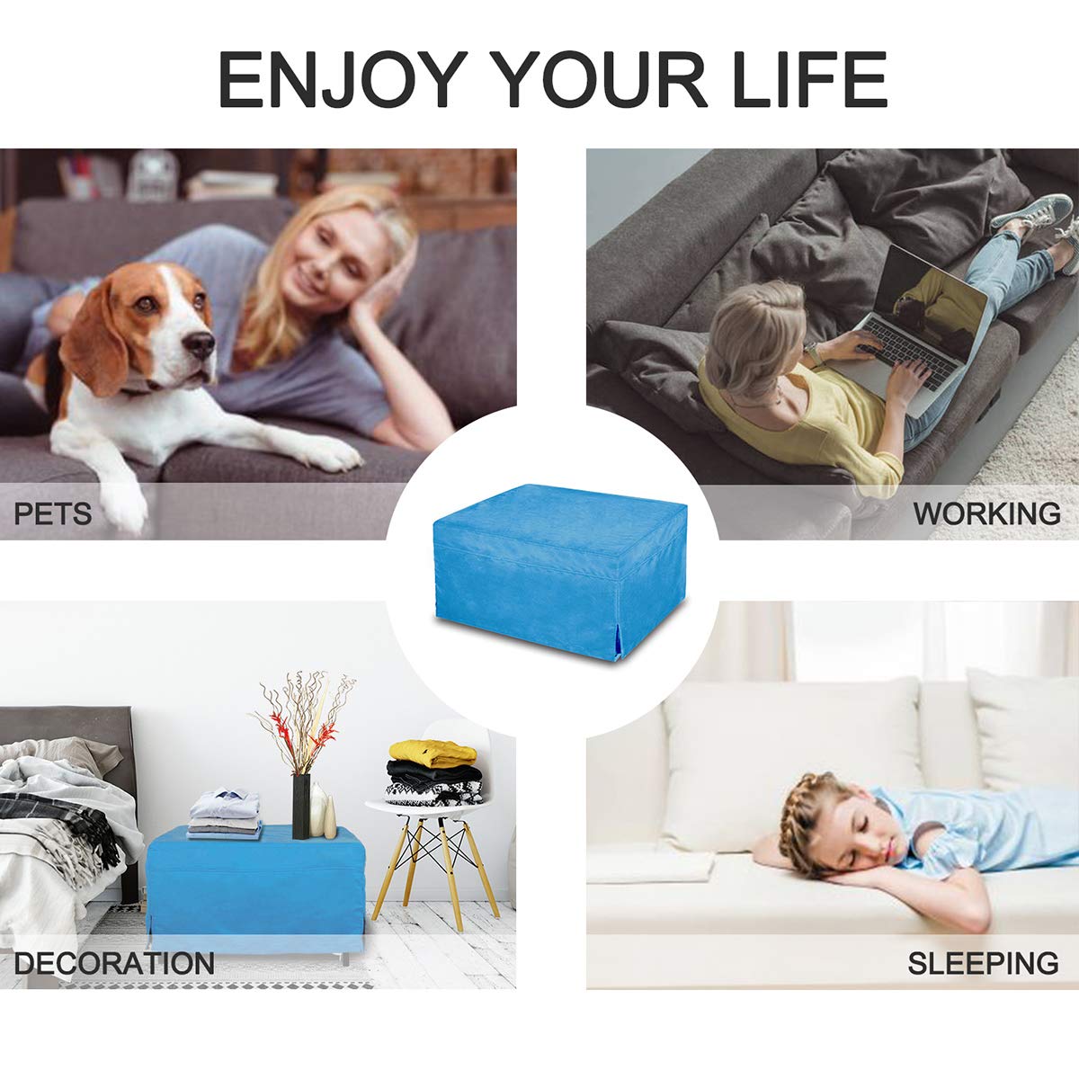 NOVA_FURNITURE Ottoman Slipcover, Sofa Slipcovers, Protector Covers, Microfiber,Blue